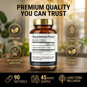 Purixia capsules d'huile de graines noires avec arrière-plan naturel