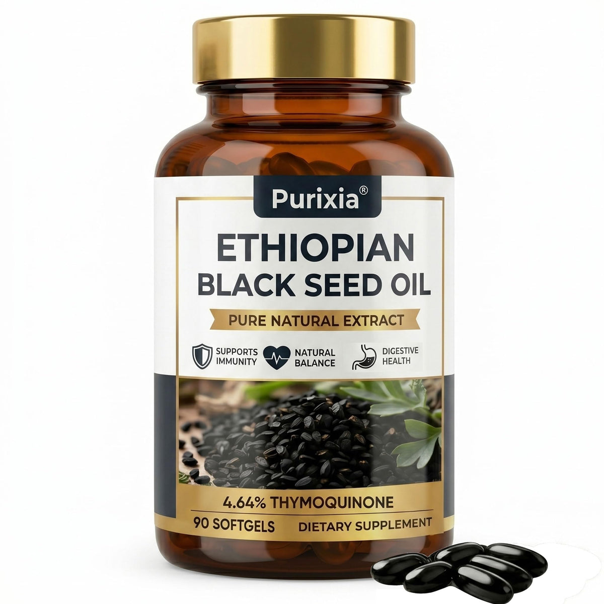 Purixia capsules d'huile de graines noires éthiopiennes, flacon de 90 softgels