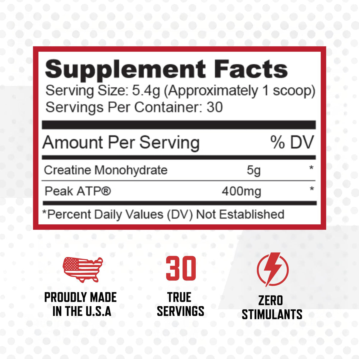 Purus Labs Creatine ATP 230g étiquette avec ingrédients