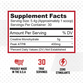 Purus Labs Creatine ATP 230g étiquette avec ingrédients