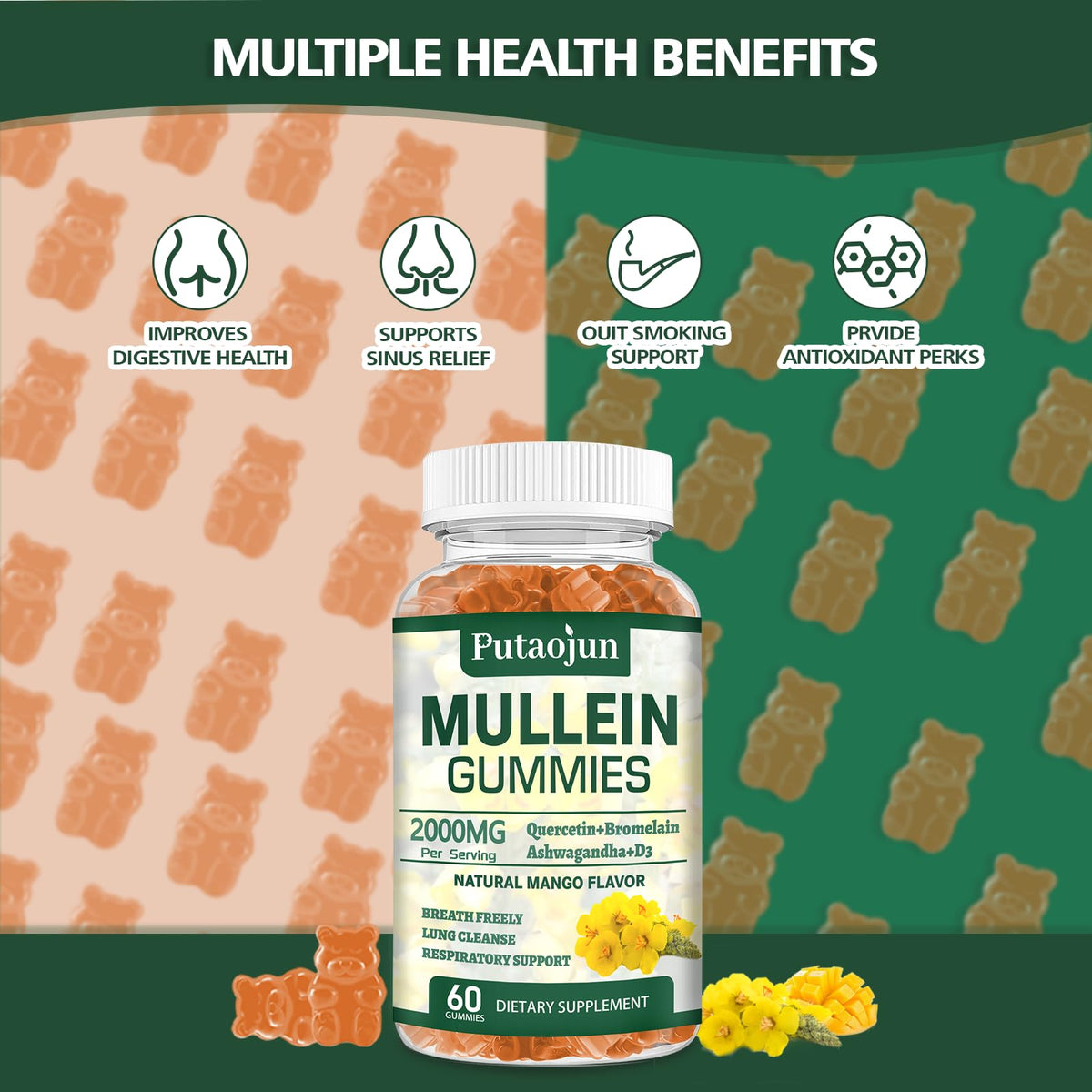 Putaojun gummies bio Mullein 2000mg en forme d'ourson