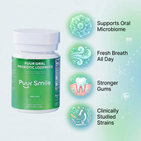 Puur Smile Pastilles Probiotiques Menthe ouvertes sur une table