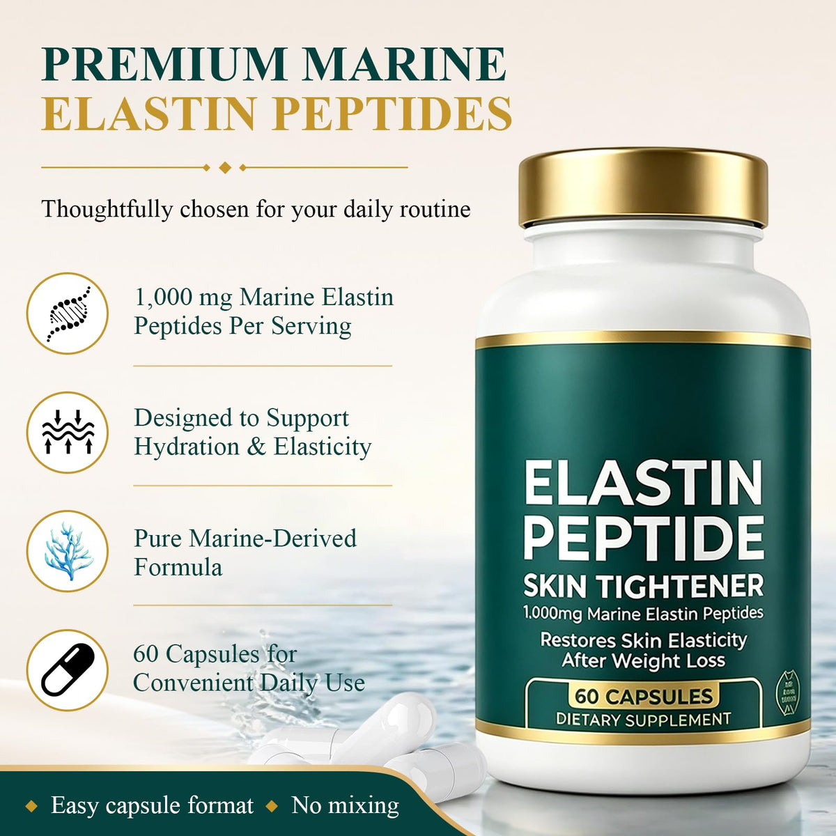 Pvdyud Complément Peptides d'Élastine capsules avec bouteille