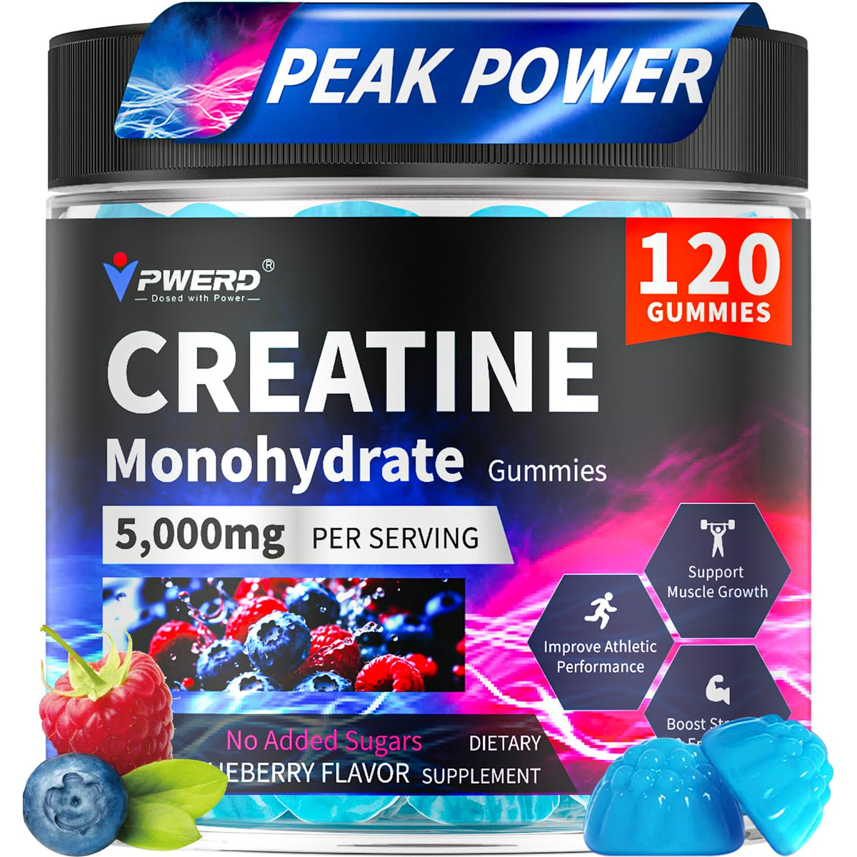 PWERD Gummies de Créatine Monohydrate 5000 mg flacon vue avant