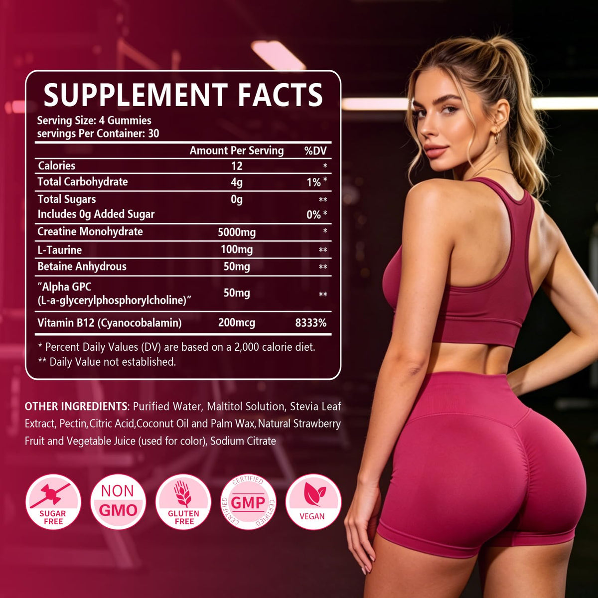 PWERD Gummies de Créatine pour Femmes avec description des ingrédients