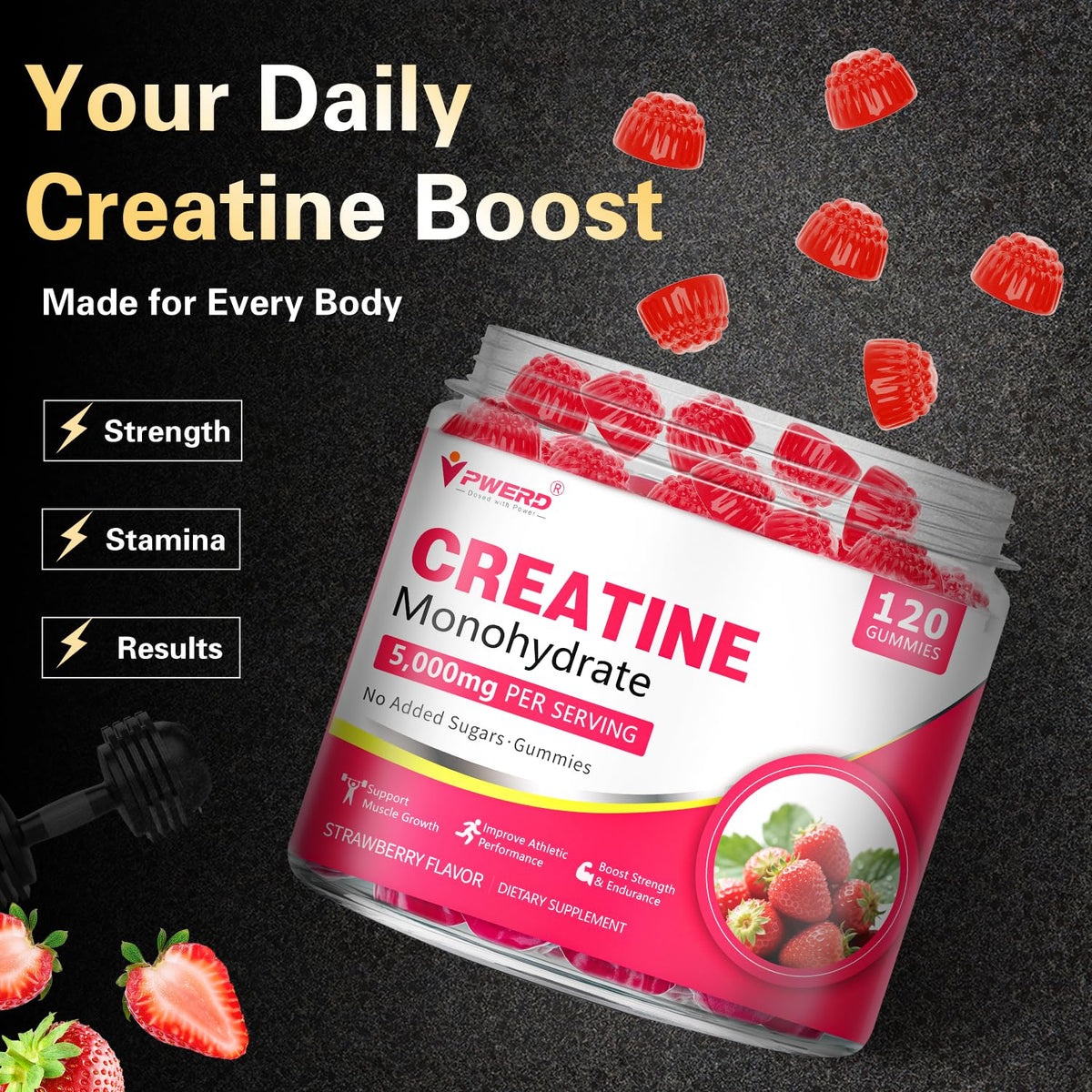PWERD Gummies de Créatine pour Femmes montrant la texture des gummies
