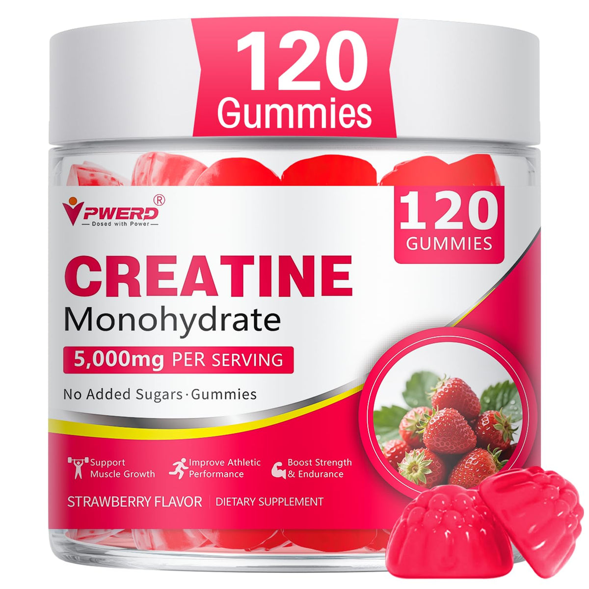 PWERD Gummies de Créatine pour Femmes saveur fraise, packaging avant