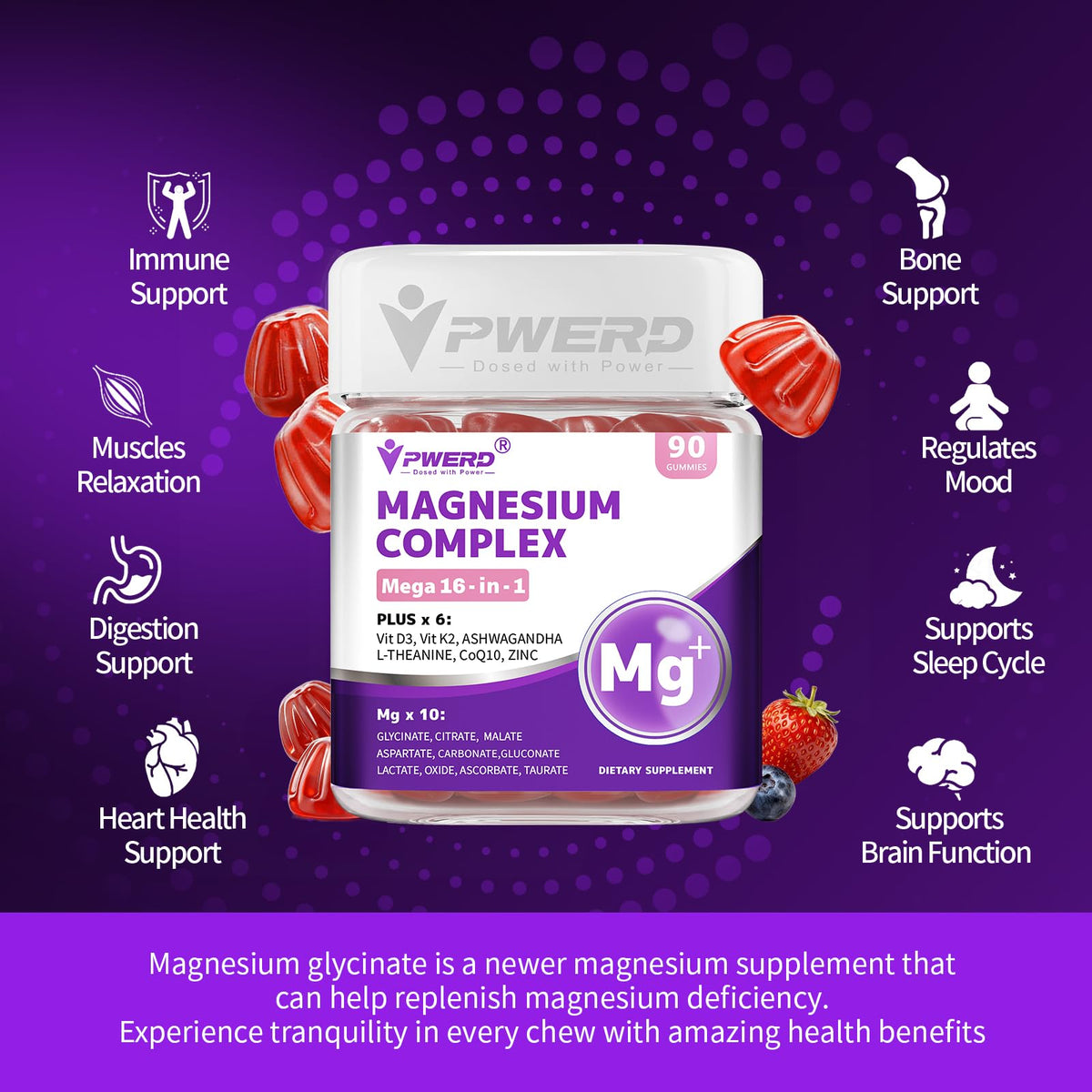 PWERD Gummies de Magnésium 16-en-1 5000mg avec vitamine D3