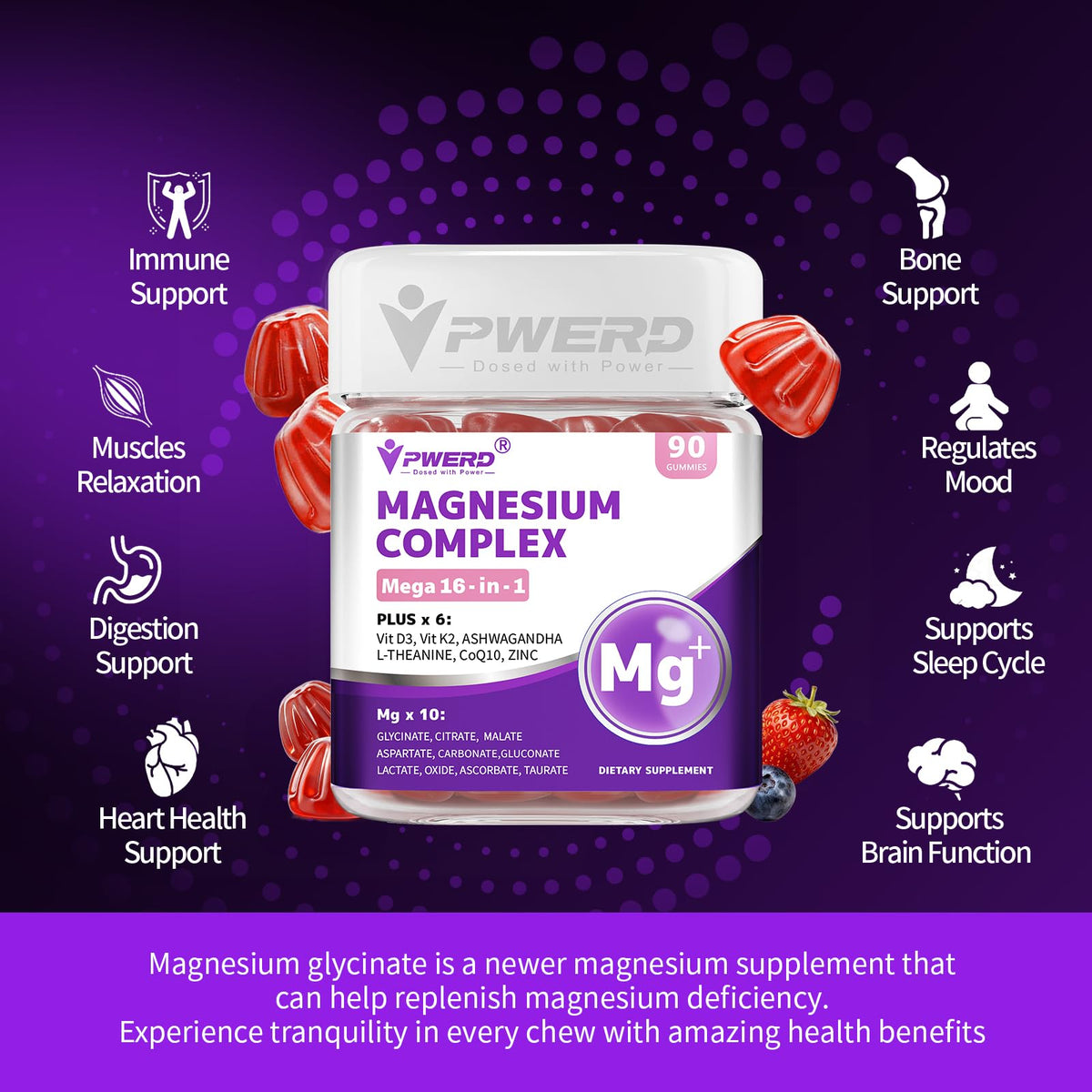 PWERD Gummies de Magnésium 16-en-1, étiquette des ingrédients