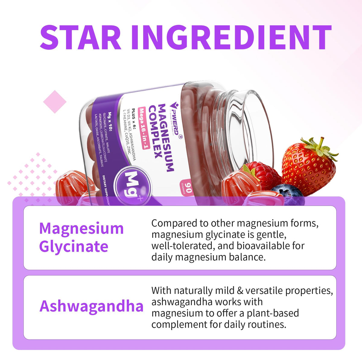 PWERD Gummies de Magnésium 16-en-1, vue de côté de la boîte