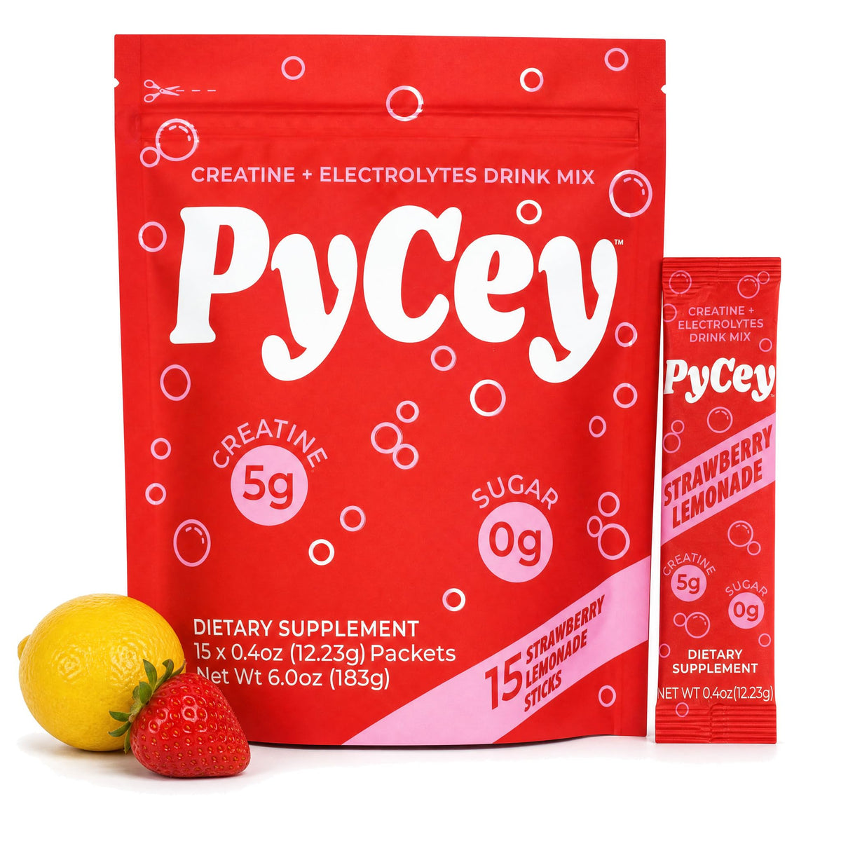 PyCey Fizzy Creatine paquet de 15 sticks avec design coloré