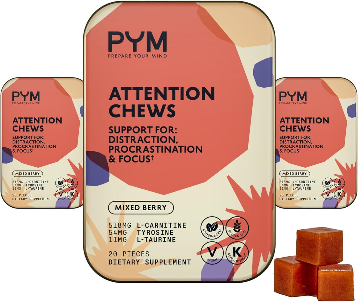 PYM Health Attention Chews baies mélangées, boîte de 60 gommes