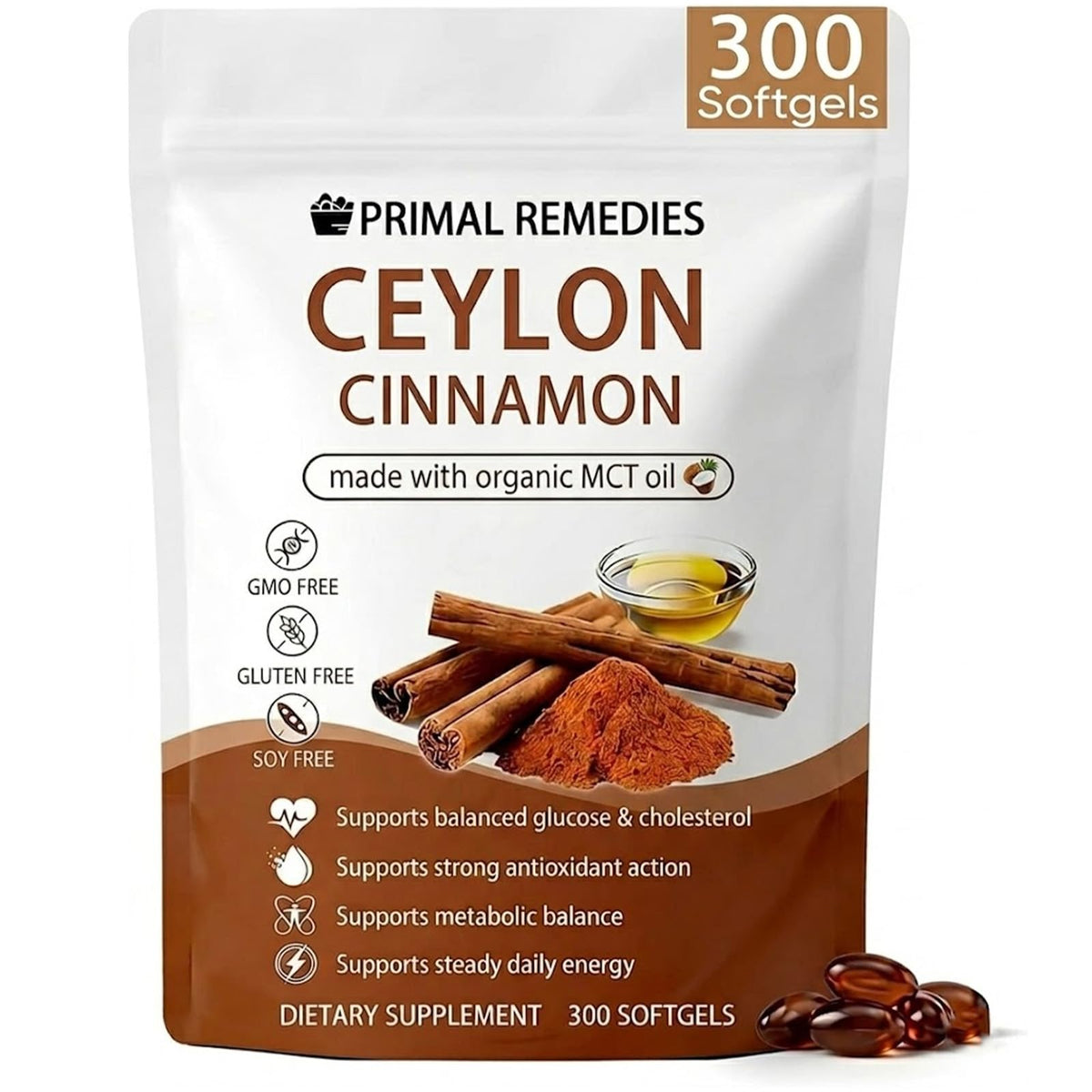 PynkLily Capsules de Cannelle de Ceylan avec Huile MCT, vue de face
