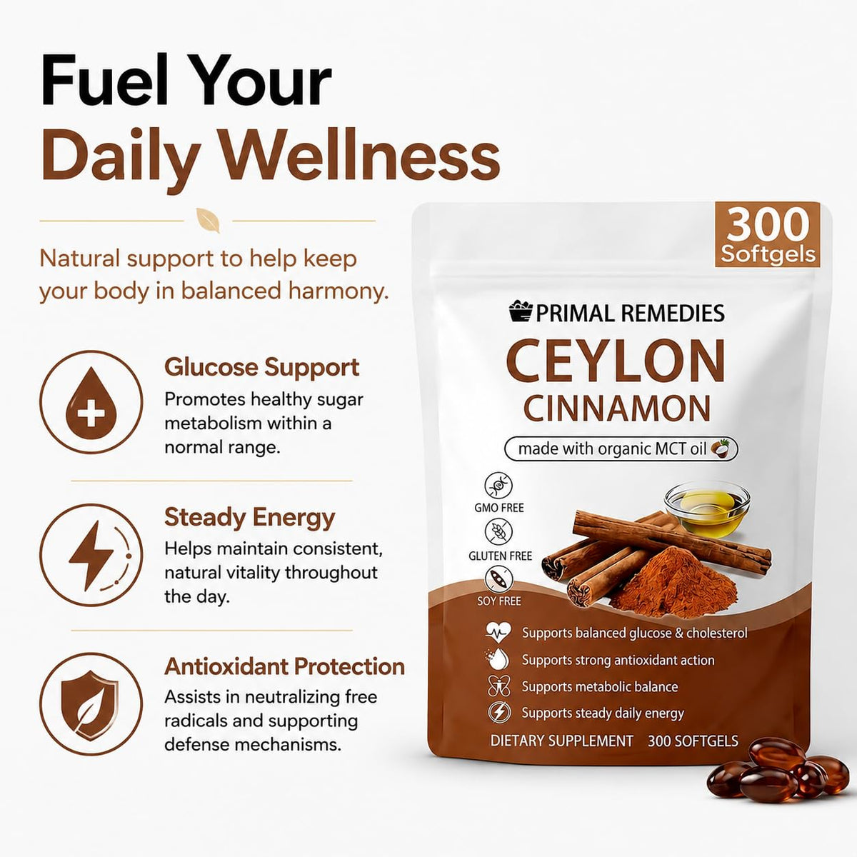 PynkLily Capsules de Cannelle de Ceylan avec un verre d'eau