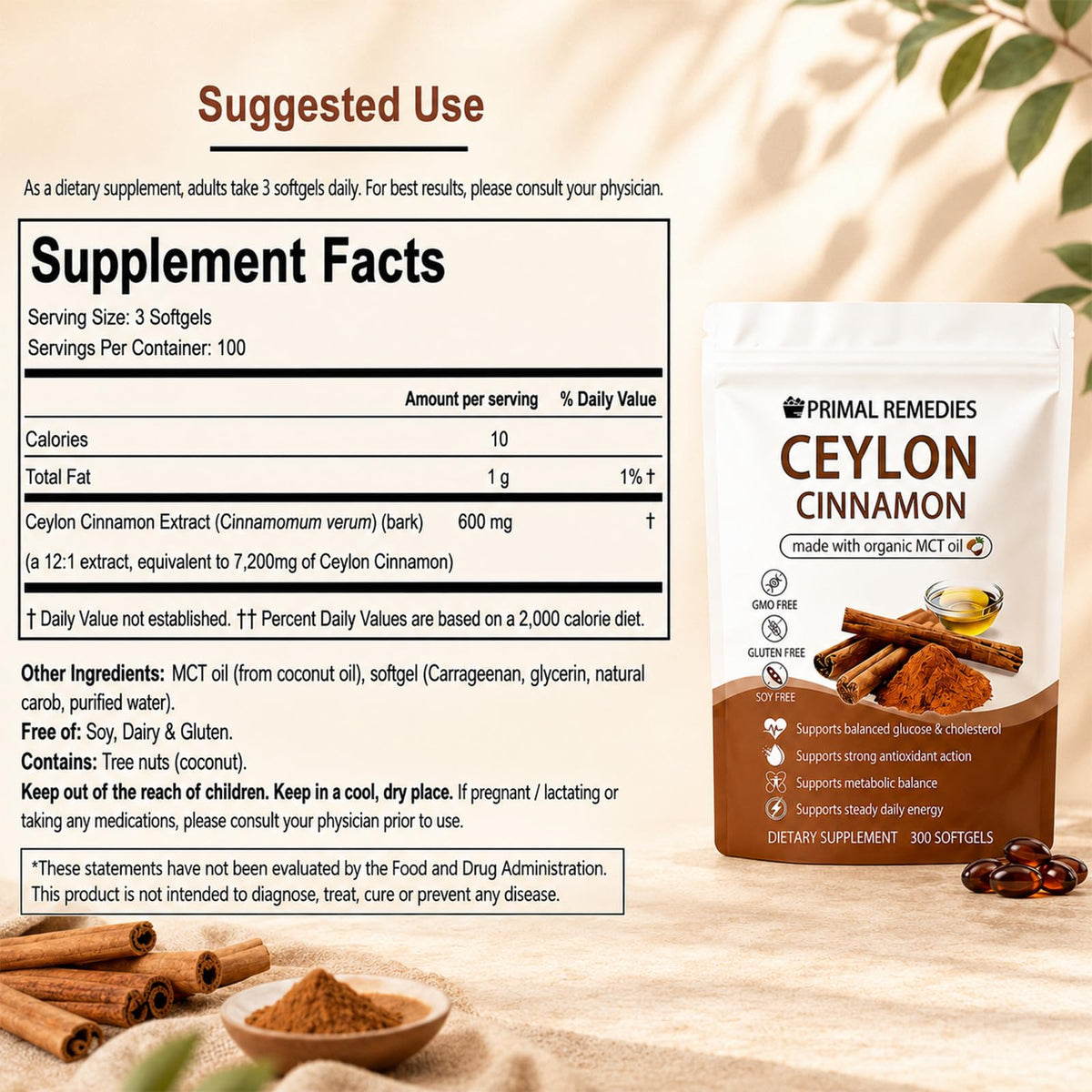 PynkLily Capsules de Cannelle de Ceylan, flacon avec étiquette