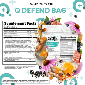 Q Defend de Clean Nutraceuticals sur une table avec des ingrédients naturels
