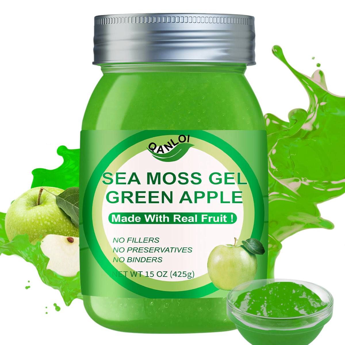 QANLOI Gel d'Algue Marine Cru 15oz avec Pomme Verte, vue de face