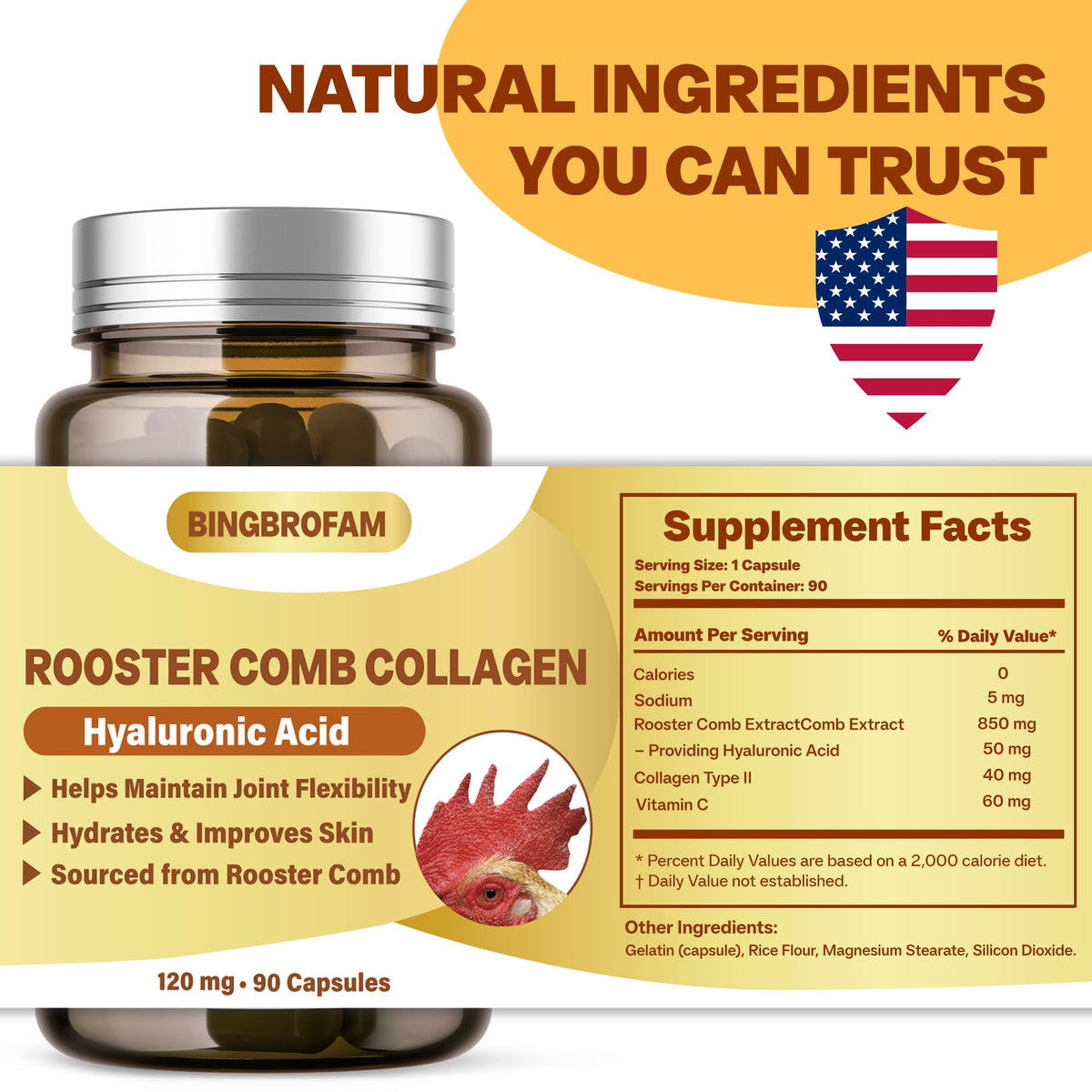 QIFEISHANKA Collagène de Crête de Coq 120mg vue de près sur capsule