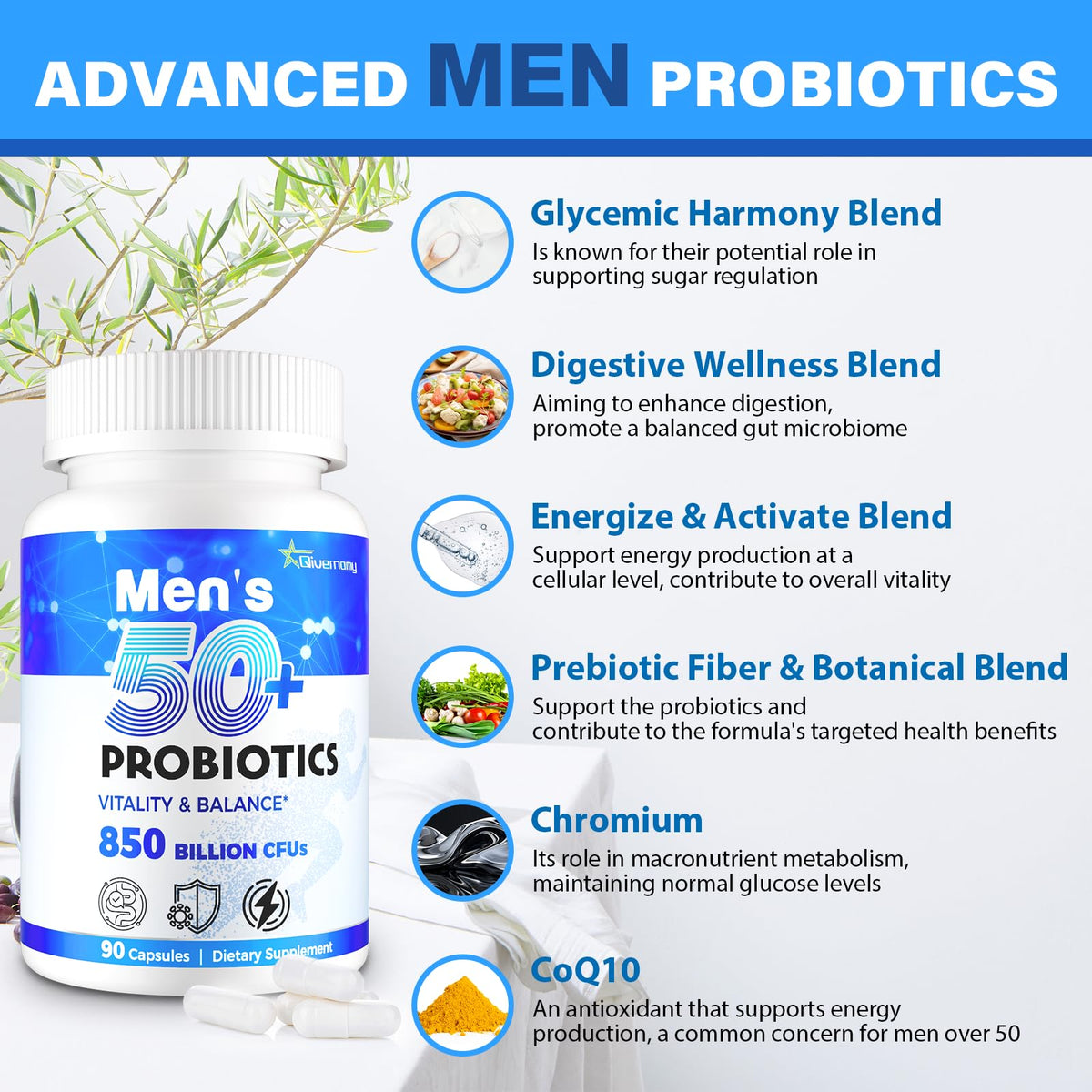 QIVERNAMY Probiotiques pour Hommes capsules sur une table