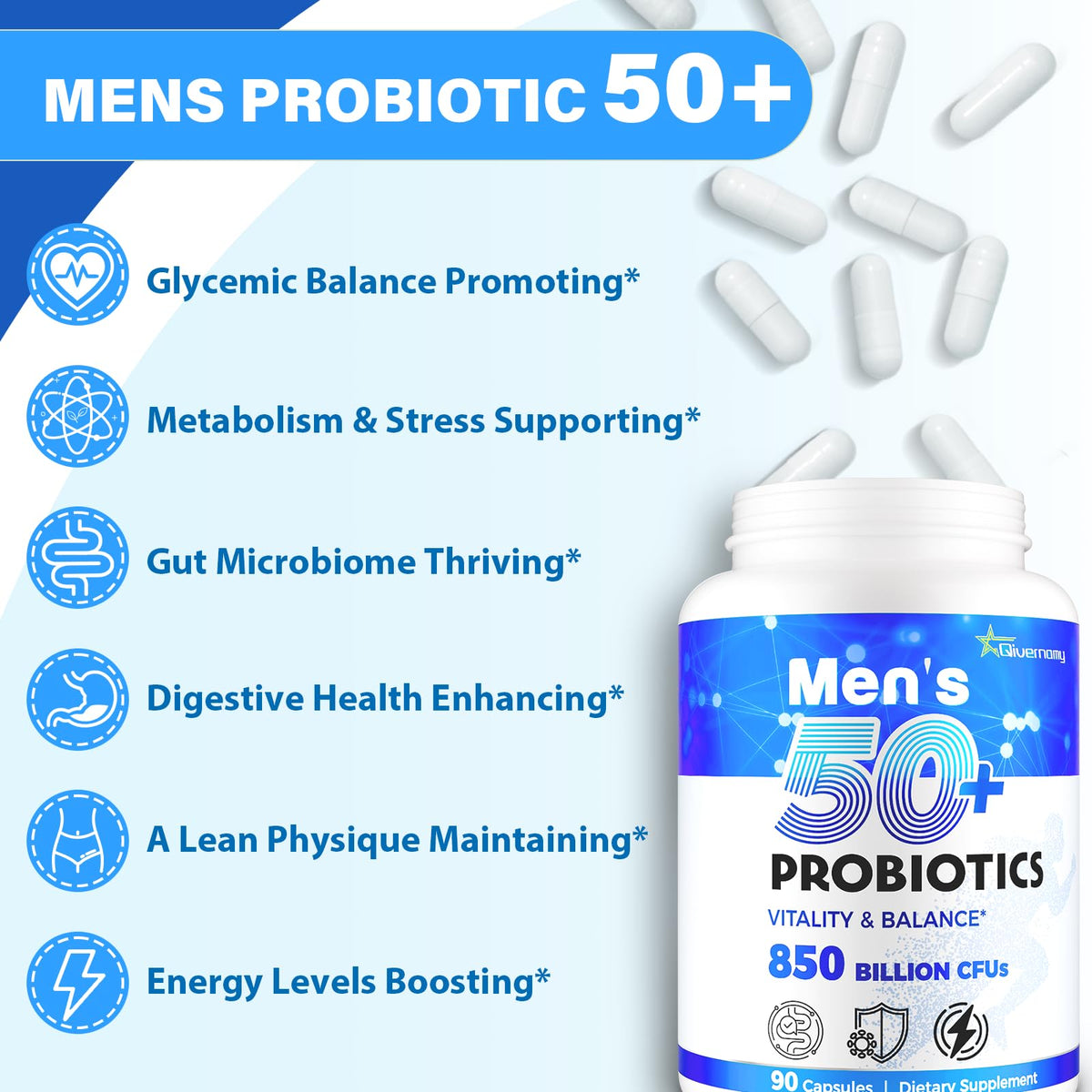 QIVERNAMY Probiotiques pour Hommes illustration des ingrédients