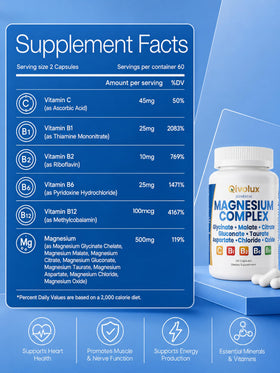 Qivolux Complément Alimentaire Magnésium 500mg dos de l'emballage