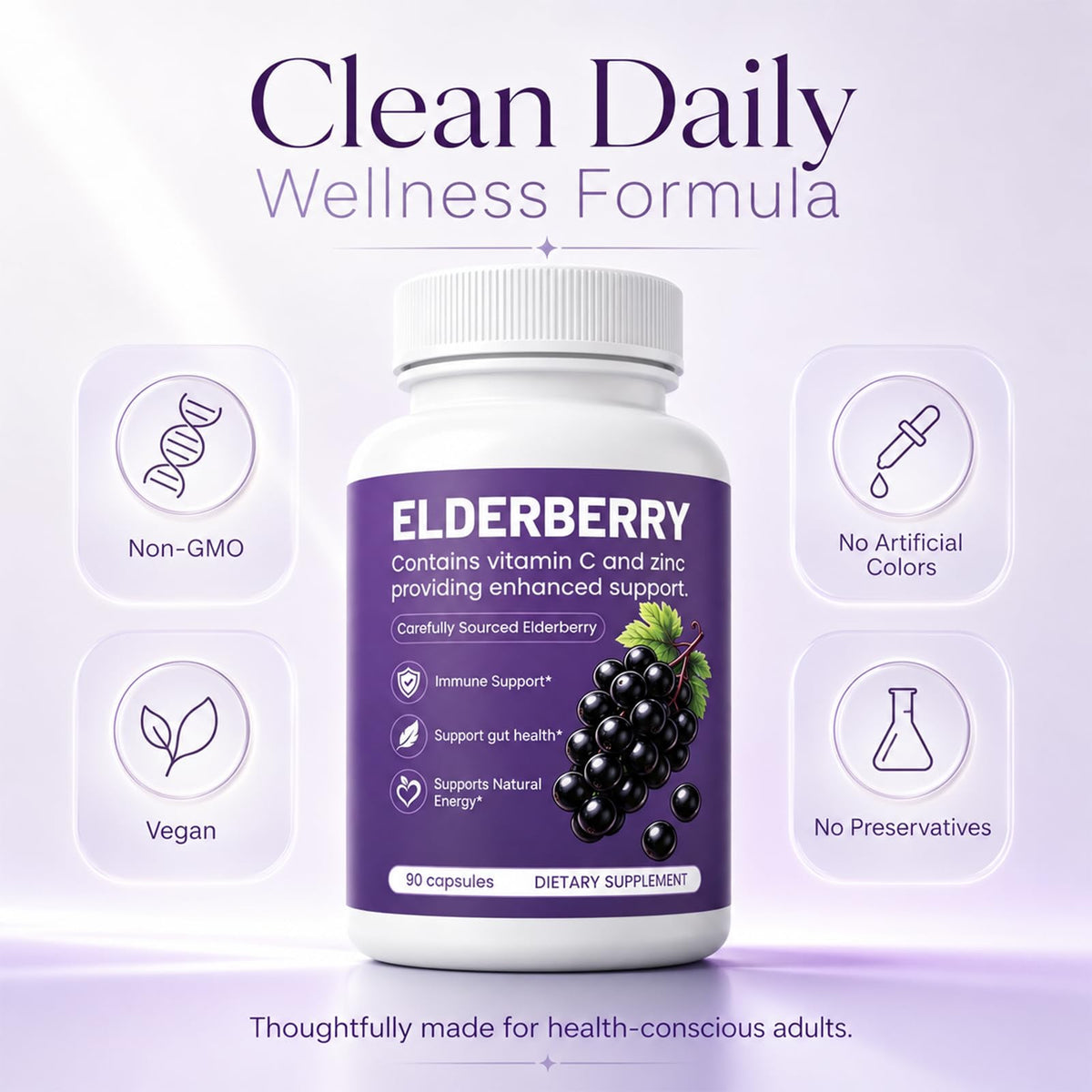 QLONU Elvera Complément Alimentaire 1200mg Extrait de Sureau, mise en scène avec des fruits