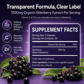 QLONU Elvera Complément Alimentaire 1200mg Extrait de Sureau, vue arrière