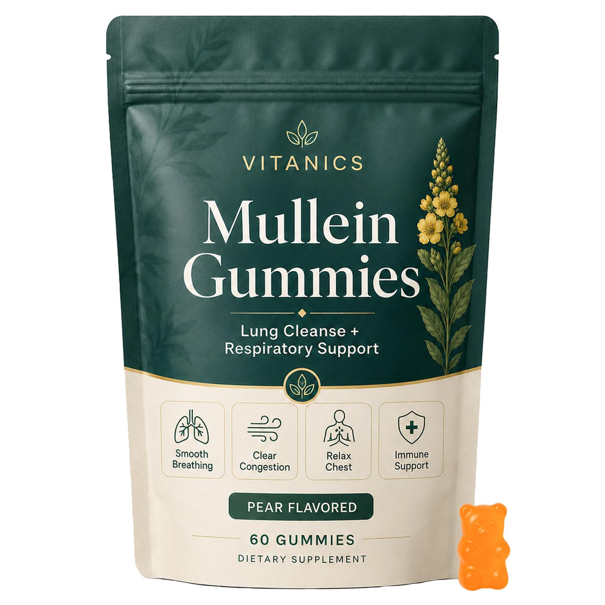 QNJIX Gummies Mullein 60 Gummies au goût poire, vue avant