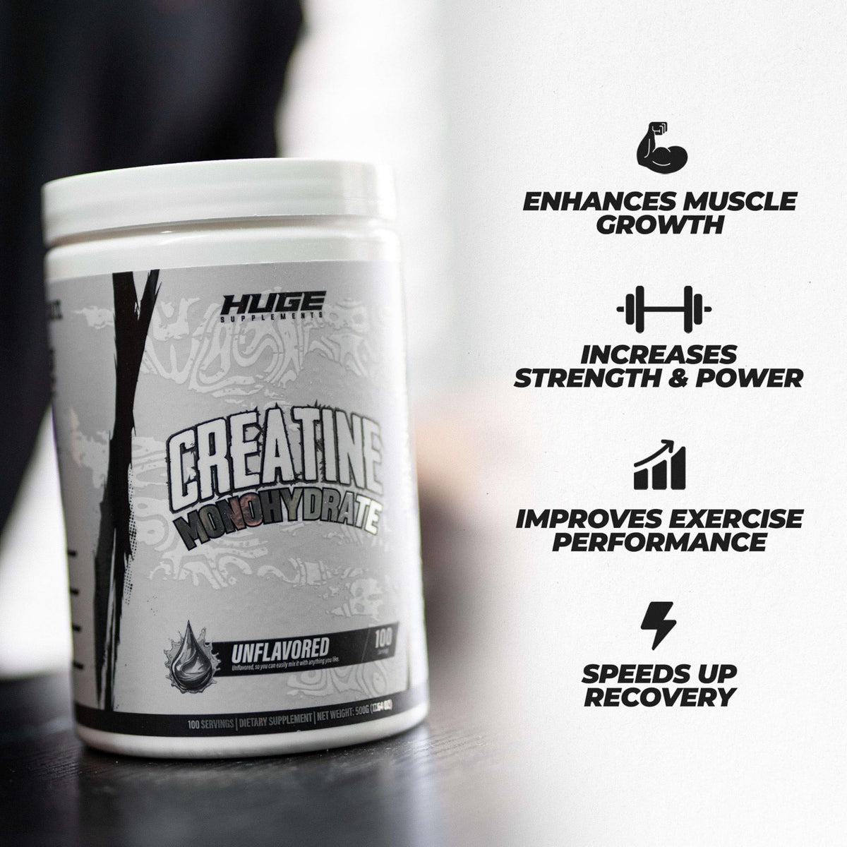 QR code sur le pot de créatine Huge Supplements