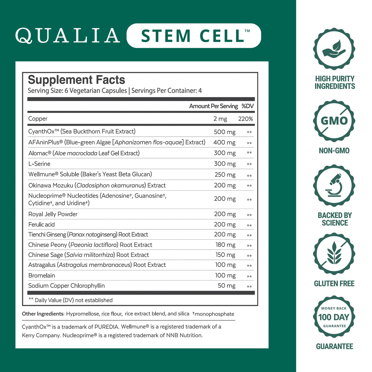 QUALIA Cellules Souches 30g - Ingrédients sur l'étiquette