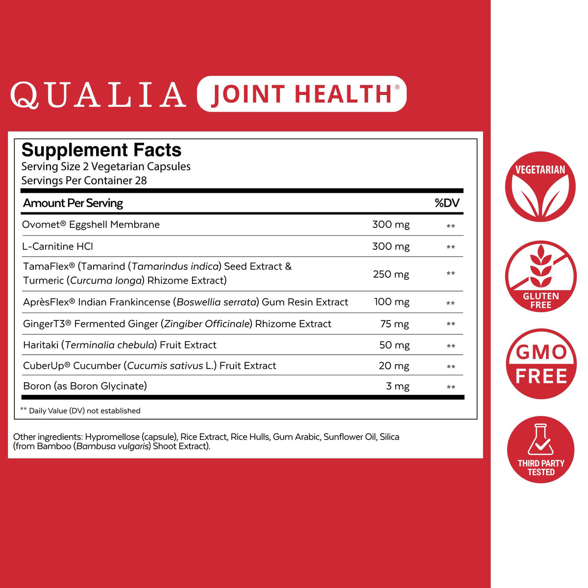 QUALIA LIFE SCIENCES Complément Articulaire 68g - ingrédients visibles sur l'étiquette