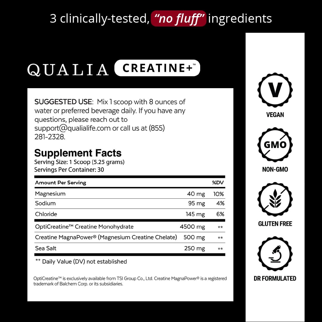 QUALIA LIFE SCIENCES Creatine 431g étiquette détaillée