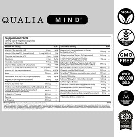 Qualia Mind 608g avec ingrédients naturels en arrière-plan