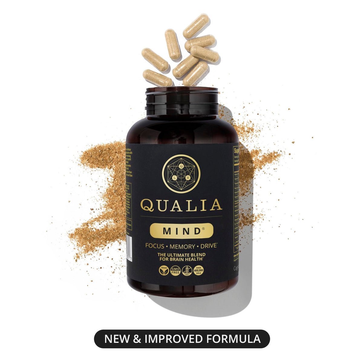 Qualia Mind complément nootropique 608g avec verre d'eau