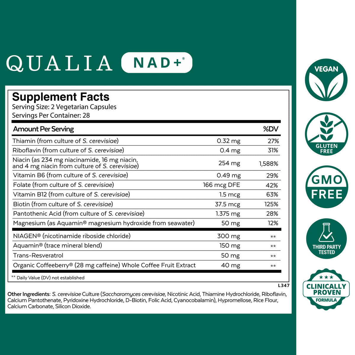 QUALIA NAD+ capsules sur fond blanc