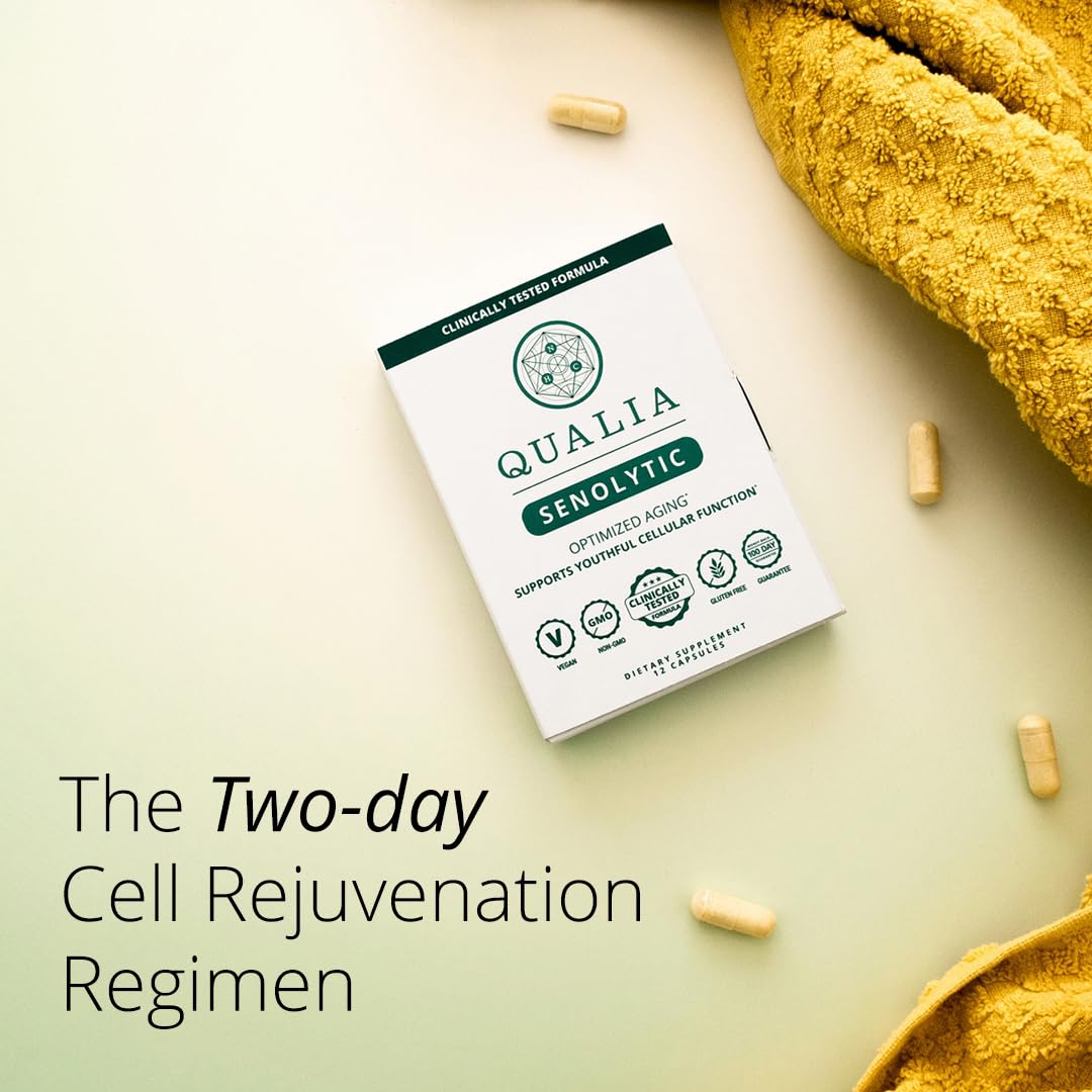 Qualia Senolytic 1400mg Fisetin sur une table de cuisine