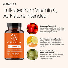 QUALIA Vitamine C+ 2-Pack, capsules sur une surface blanche