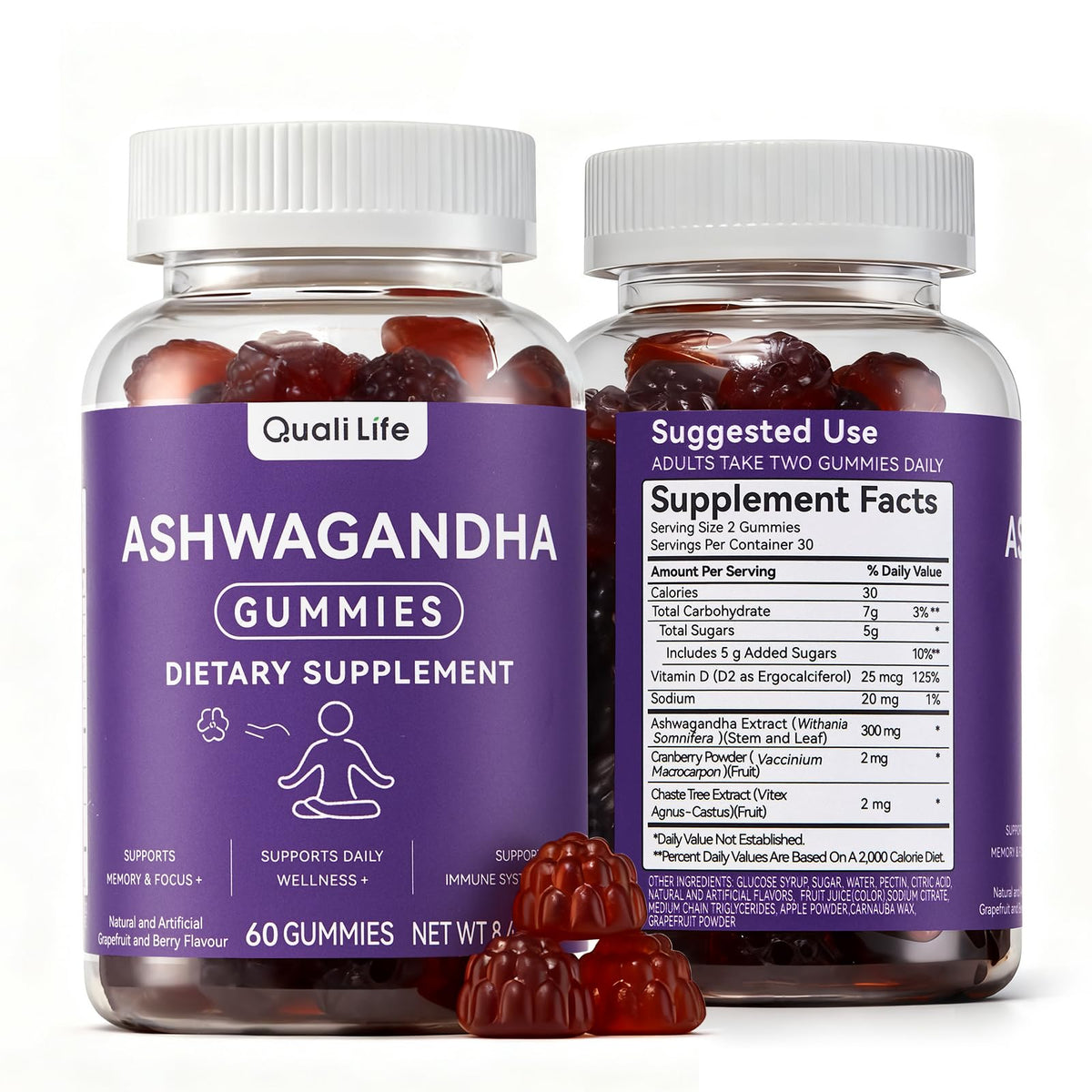 QualiLife Gummies Ashwagandha 120 gummies packaging front view