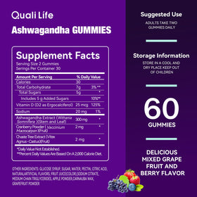 QualiLife Gummies Ashwagandha nutritional information label