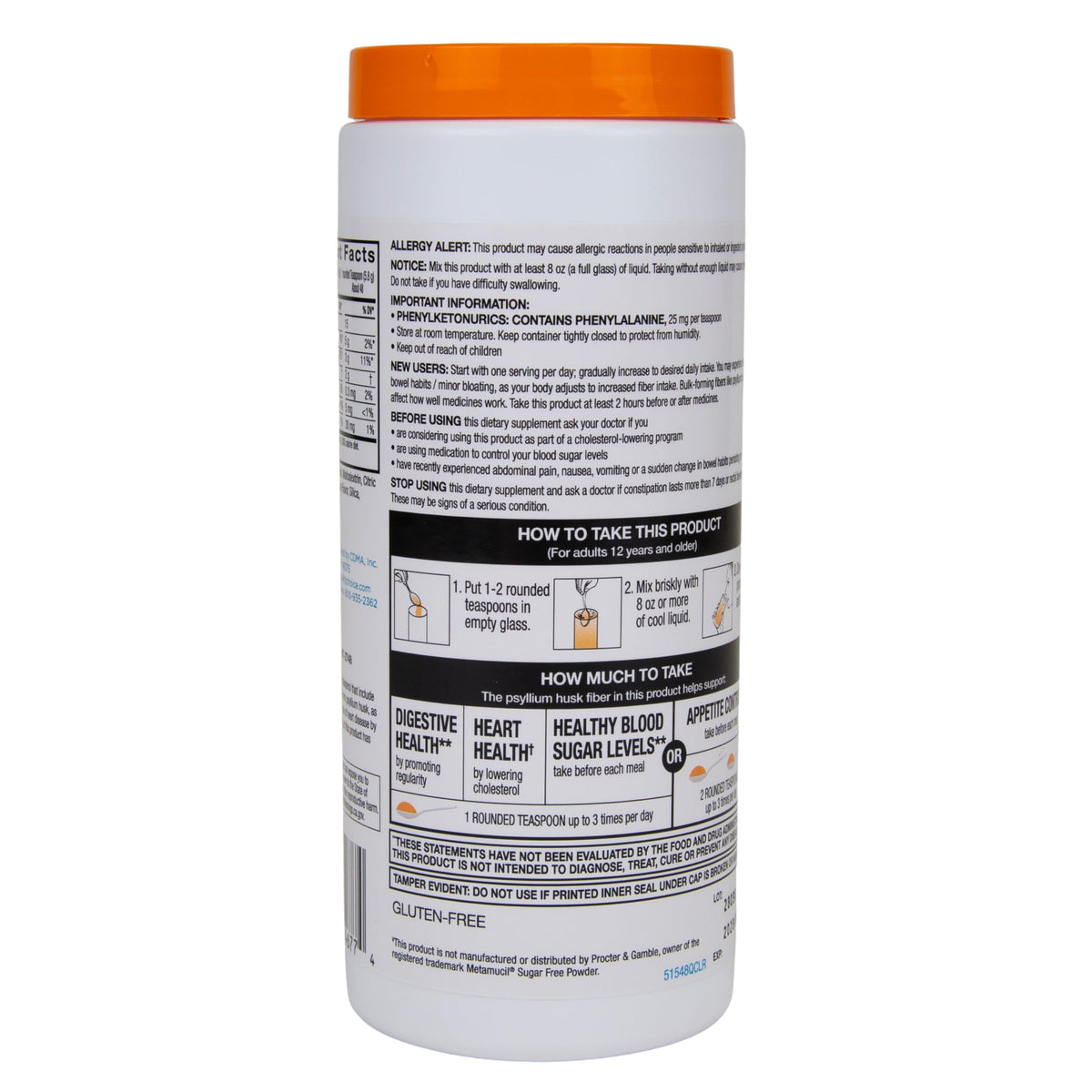 Quality Choice Poudre de Fibre SANS SUCRE 48 Doses Saveur Orange avec des fruits