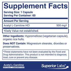 quality Labs Acetyl L-Carnitine 500 mg bottle with label