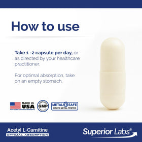quality Labs Acetyl L-Carnitine 500 mg capsules on a wooden table