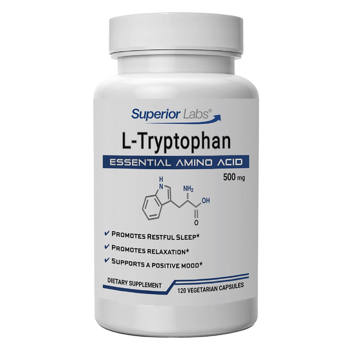 quality Labs L-Tryptophan 500 mg capsules, 120 veg caps front view