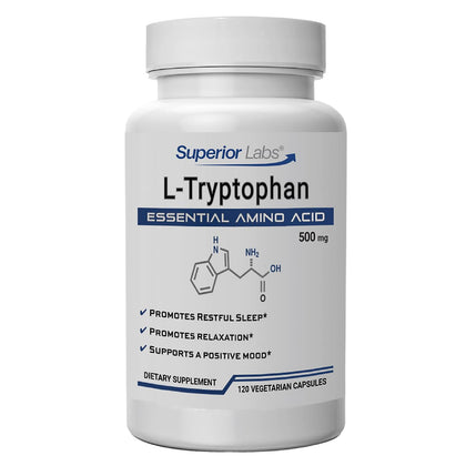quality Labs L-Tryptophan 500 mg capsules, 120 veg caps front view