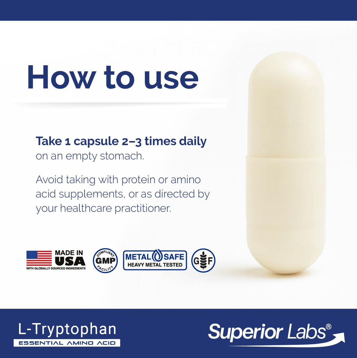 quality Labs L-Tryptophan 500 mg capsules back view