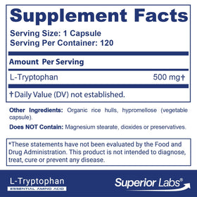 quality Labs L-Tryptophan 500 mg capsules side view