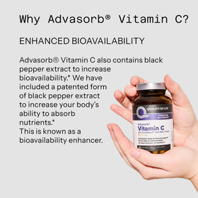 Quality of Life Advasorb® Vitamine C 60 Vegicaps - flacon ouvert montrant les capsules