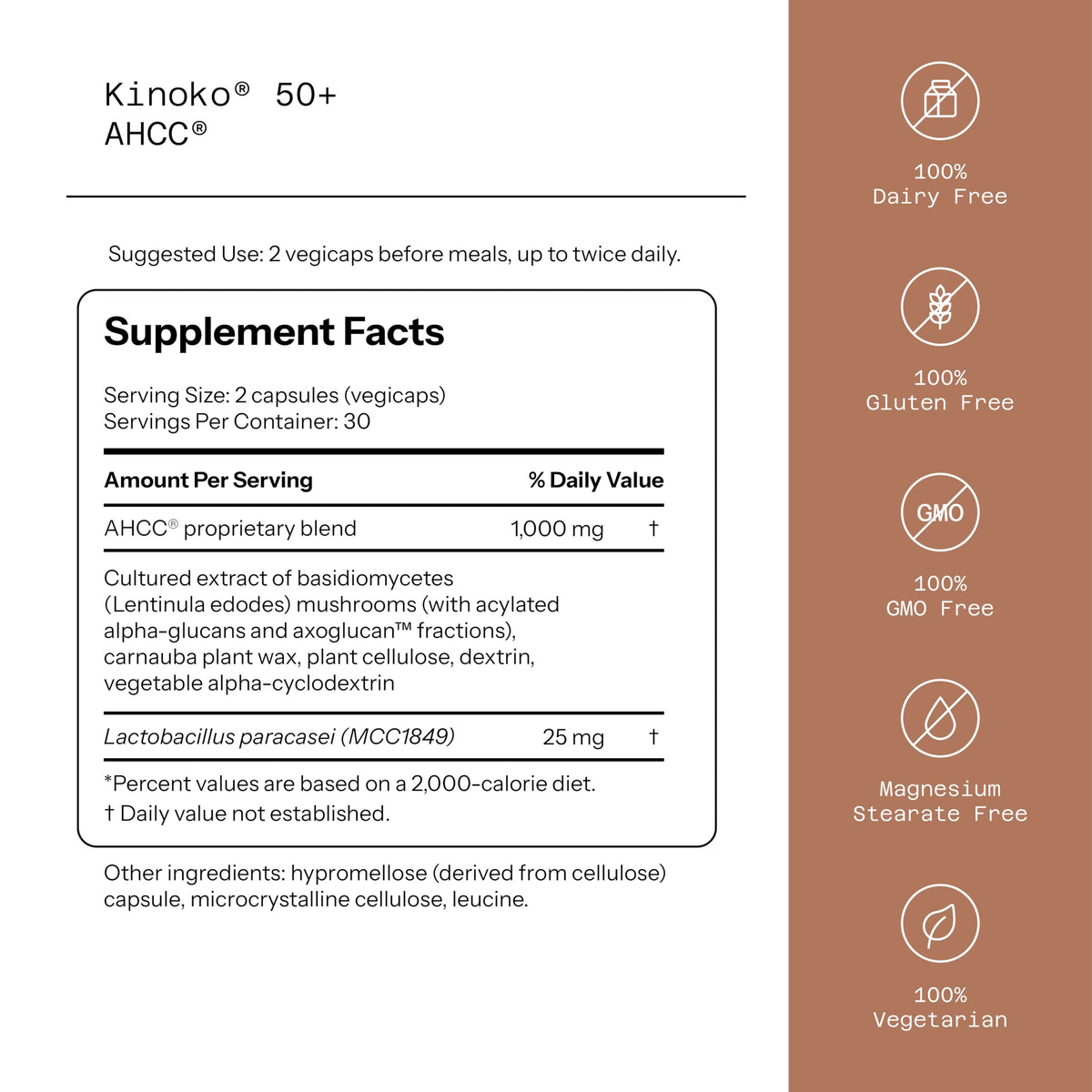 Quality of Life AHCC 50+ capsules en gros plan