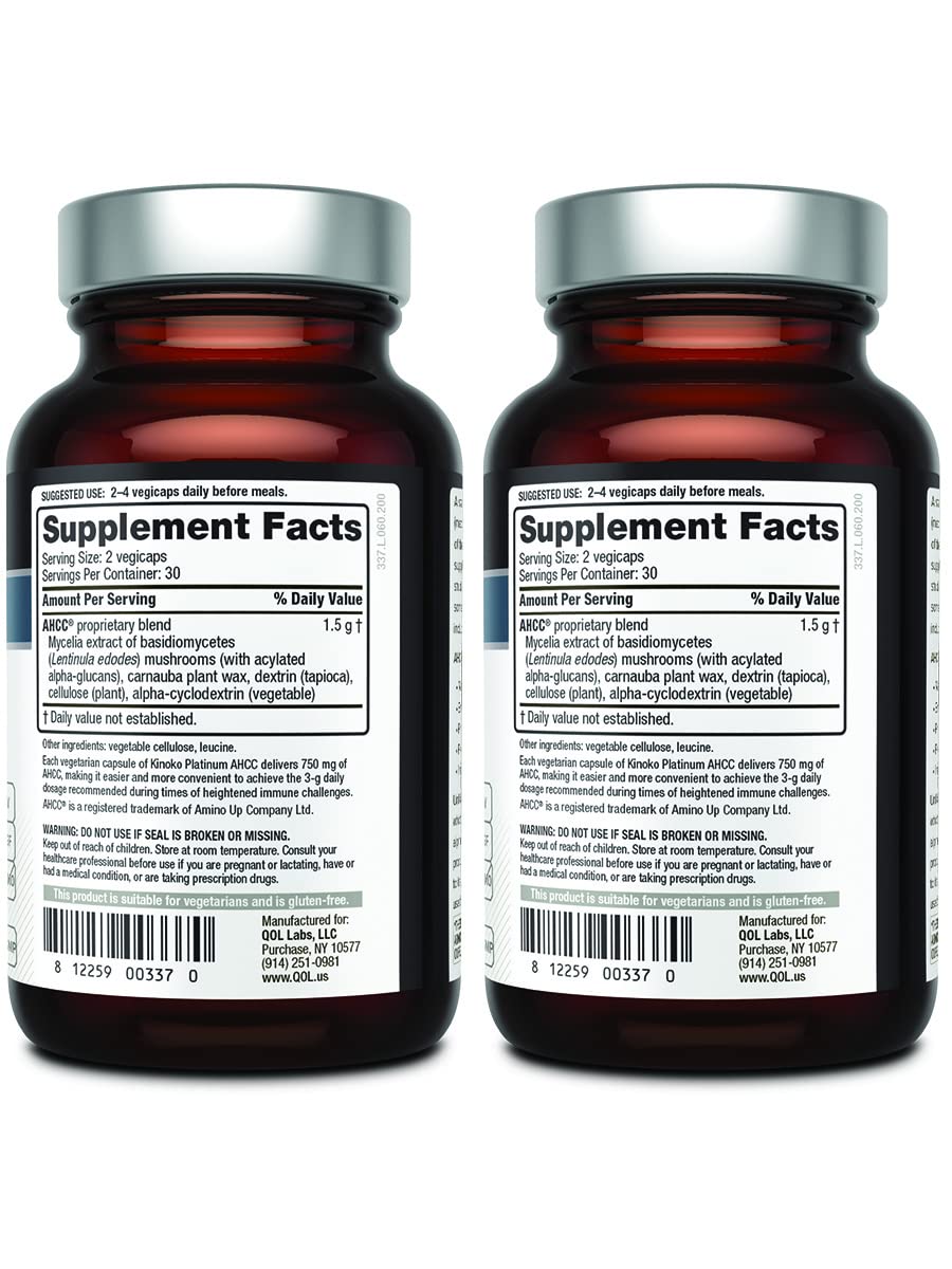 Quality of Life AHCC Kinoko Platinum 750 mg bouteille vue de face
