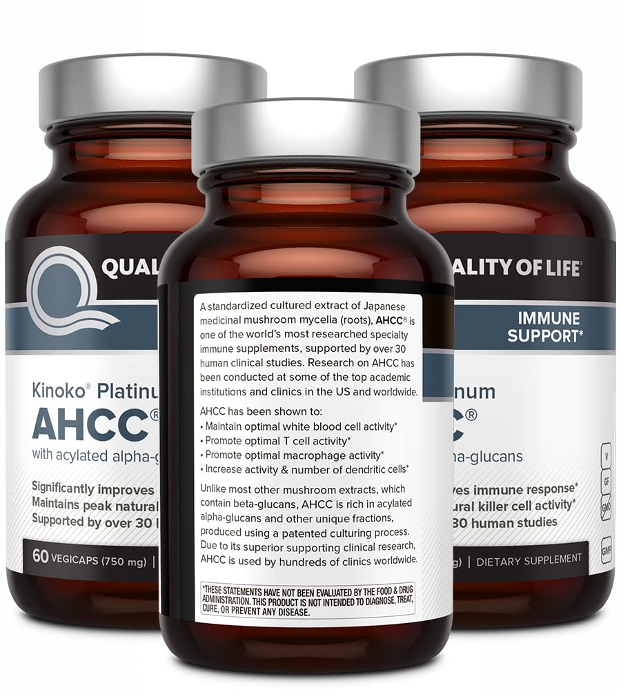 Quality of Life AHCC Kinoko Platinum 750 mg capsules végétariennes